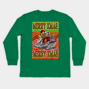 Merry Xmas Hot Rod Driver  Ugly Christmas Sweater in Bad Taste Kids Long Sleeve T-Shirt